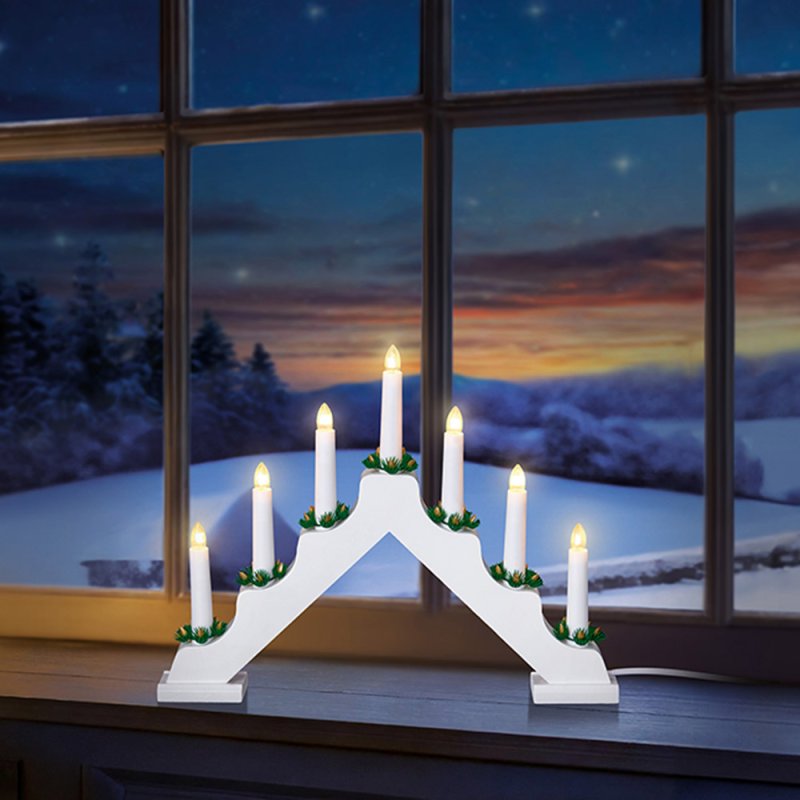 Wooden Candle Bridge White With Bulbs 39cm