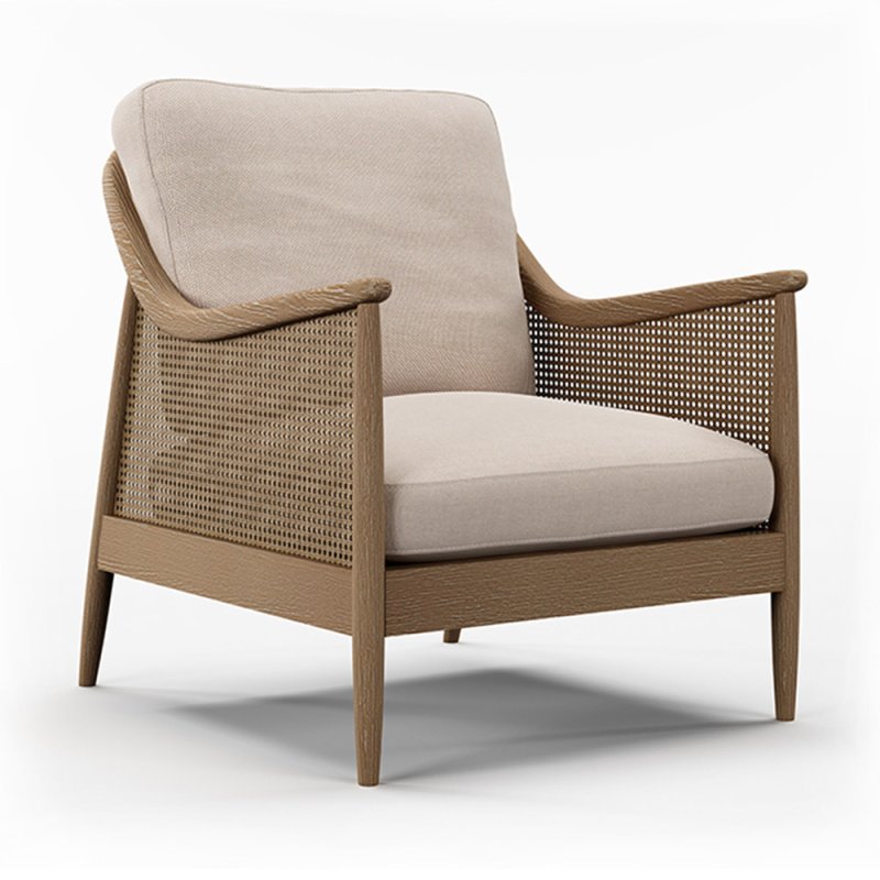 Loomier Armchair With Cream Linen Fabric Seat & Back Cushions