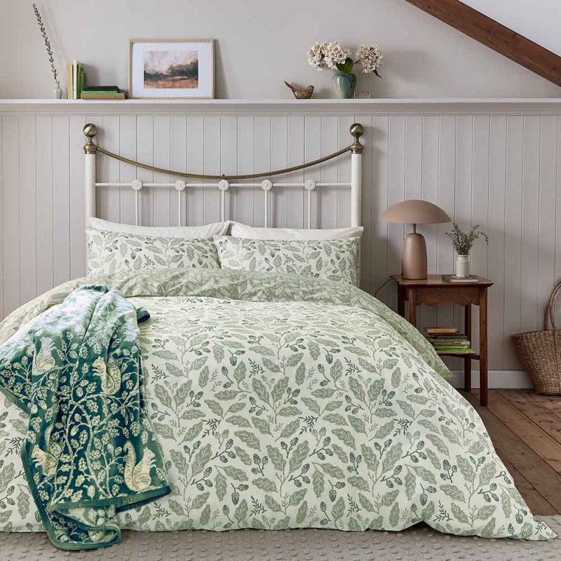 Helena Springfield Harvest Moon Acorns Reversible Single Duvet Cover Set Sage
