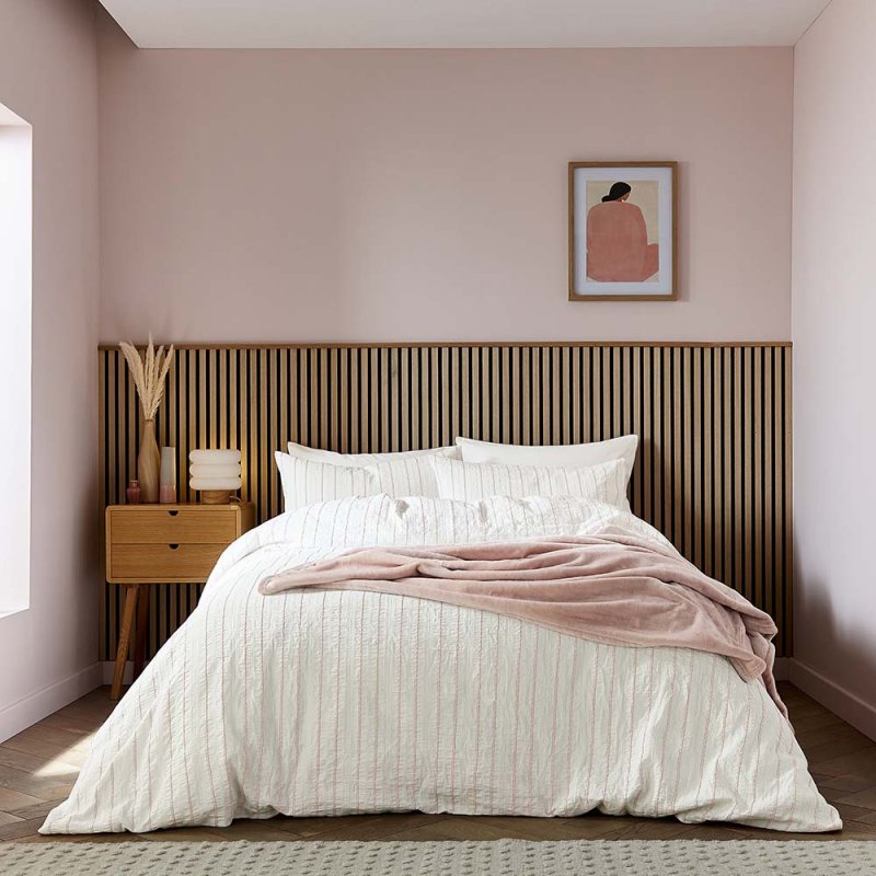 Helena Springfield Calico & Chalk Waffle Stripe Super King Duvet Cover Set Pink Main