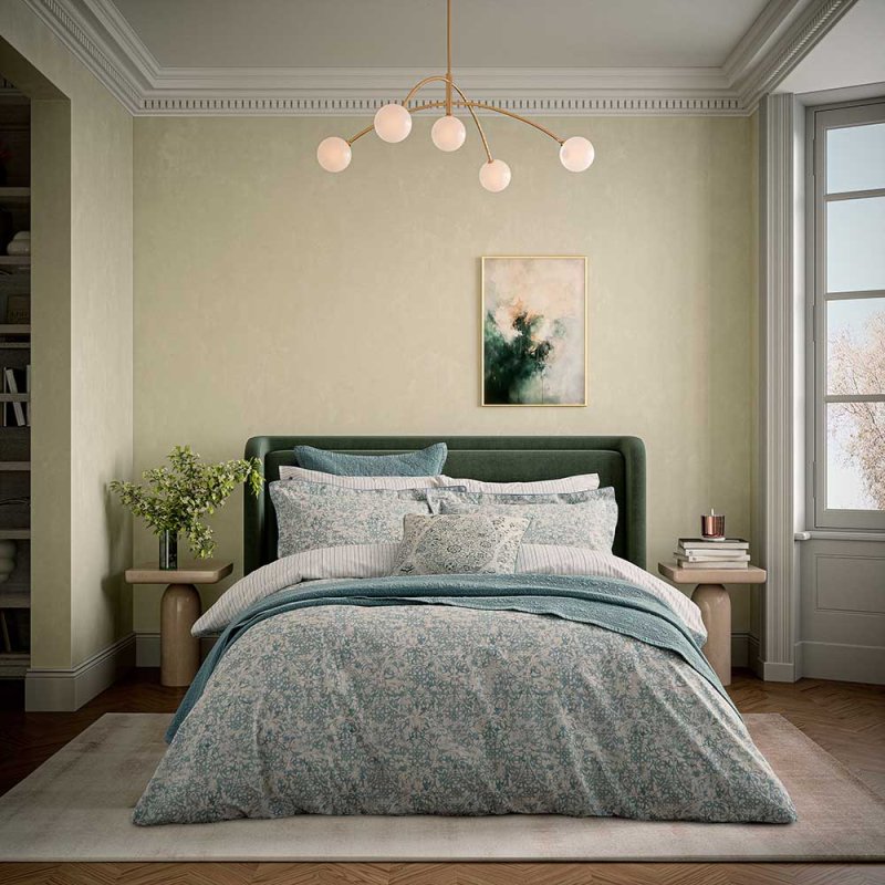 Bedeck Of Belfast Celina Reversible Super King Duvet Cover Set Celadon & Olive Main