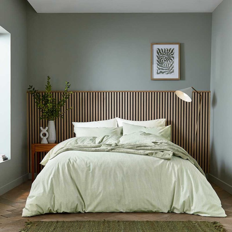 Helena Springfield Calico & Chalk Twill Stripe Single Duvet Cover Set Green Lifestyle