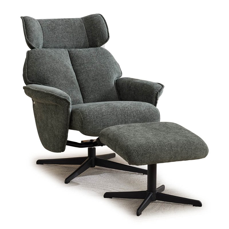 Darling Swivel & Reclining Armchair + Footstool Fabric Winter Moss