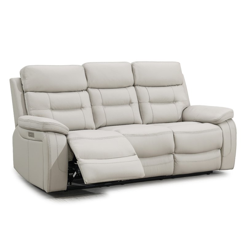 Bassano 3 Seater Electric Reclining Sofa Leather Light Grey