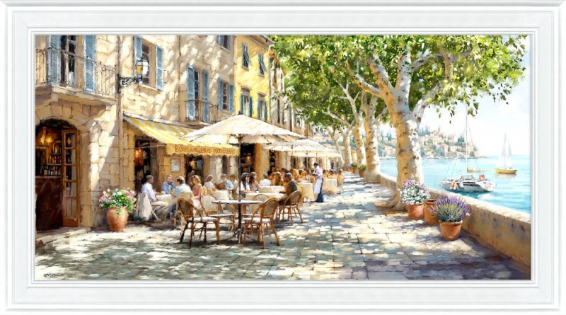 Sunwashed Harbour 135cm x 75cm Picture By Richard Macneil White Frame