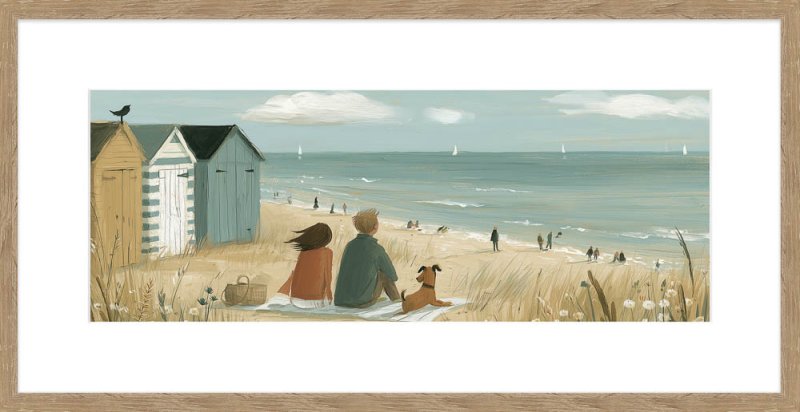 Beach Day 62cm x 32cm Picture By Lucy Heart Wooden Frame