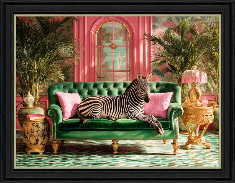 Tropical Lounging Zebra 90cm x 70cm Picture Black Frame