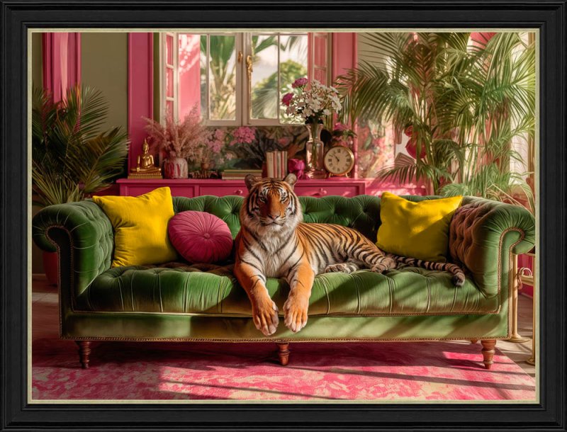 Tropical Lounging Tiger 110cm x 84cm Picture Black Frame