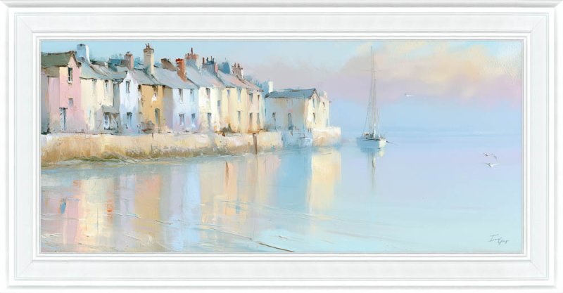 Pastel Harbour 115cm x 60cm Picture By Irene Glenys White Frame
