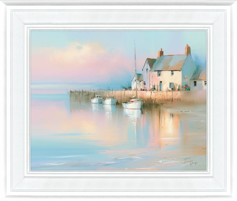 Pastel Cottage 65cm x 55cm Picture By Irene Glenys White Frame