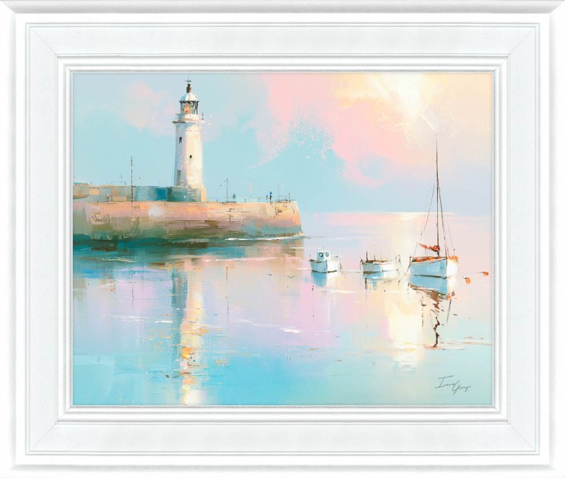 Pastel Lighthouse 65cm x 55cm Picture By Irene Glenys White Frame