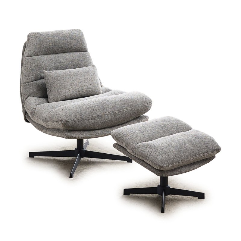 Pichu Swivel Chair & Footstool Fabric Grey
