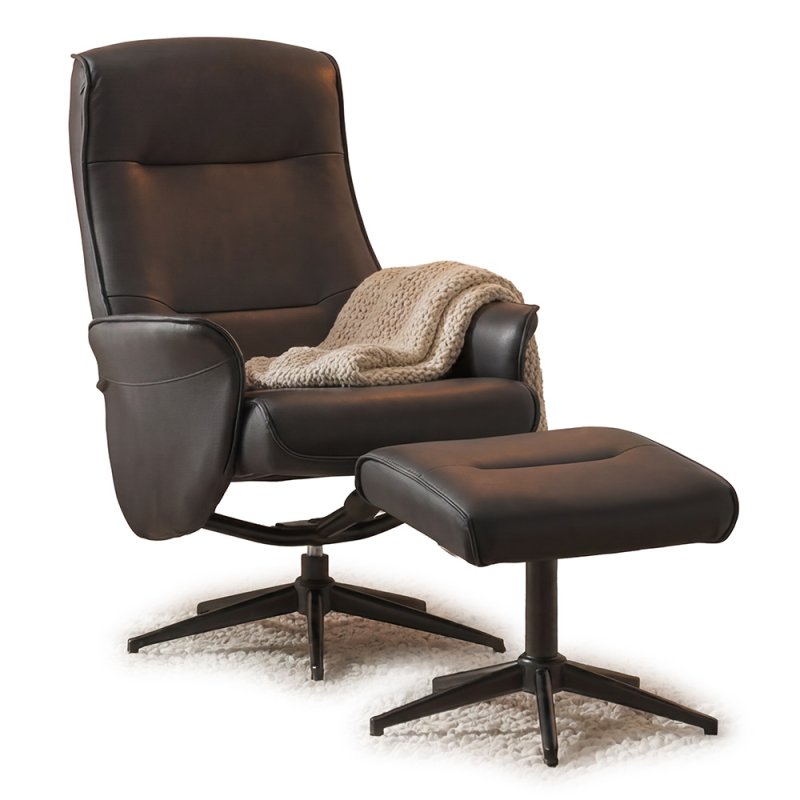 Casper Swivel Recliner Chair & Footstool Fabric Ocean Blue