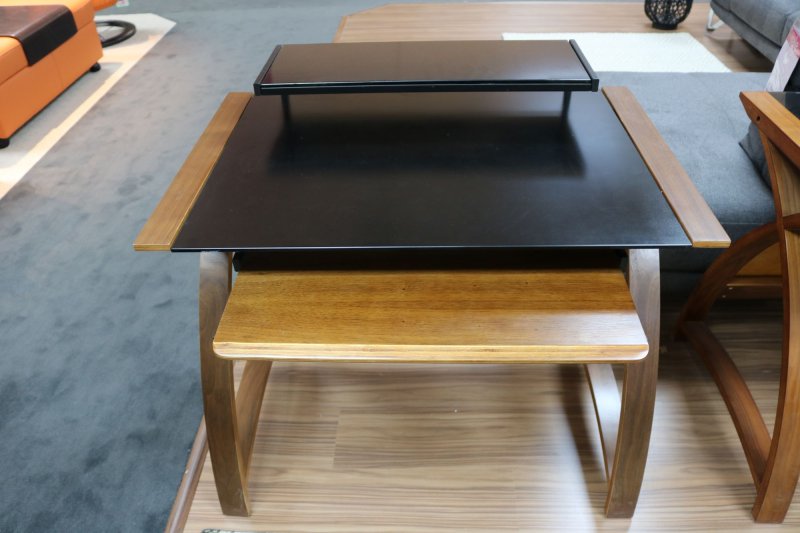 Jual Curve Office Walnut Narrow Computer Desk With Keyboard & Monitor Shelf