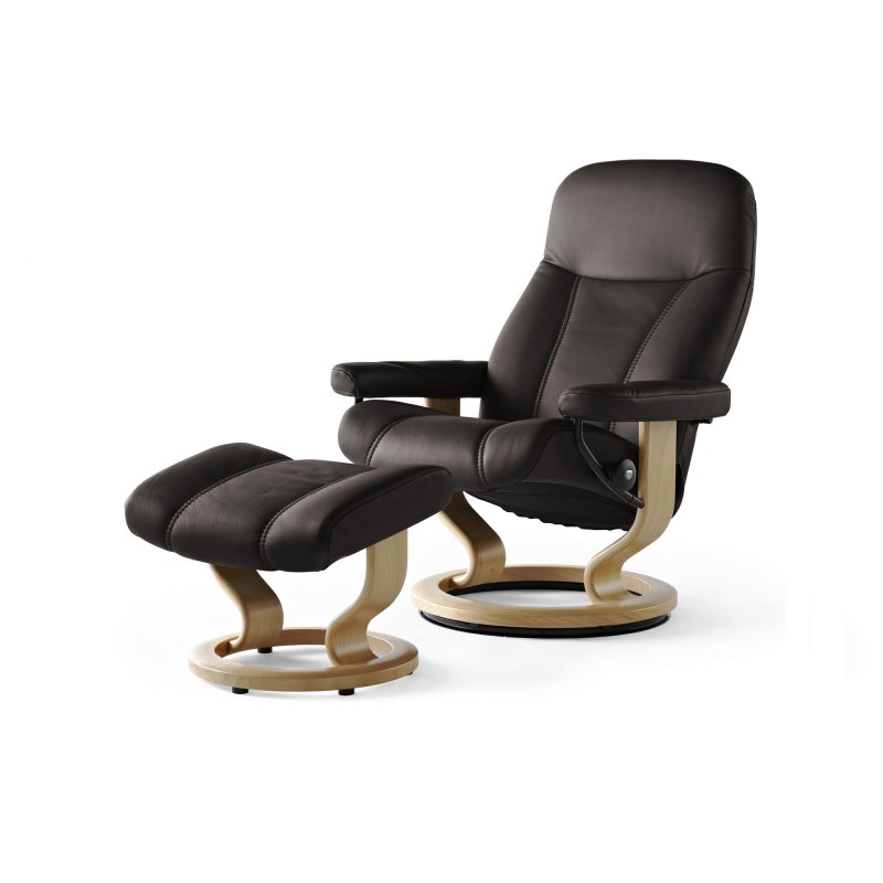 Stressless Consul Small Chair With Classic Base + Footstool Paloma Leather