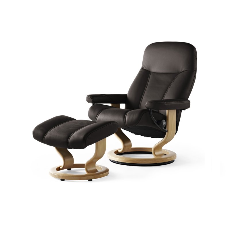 Stressless Consul Small Chair With Classic Base + Footstool Cori Leather