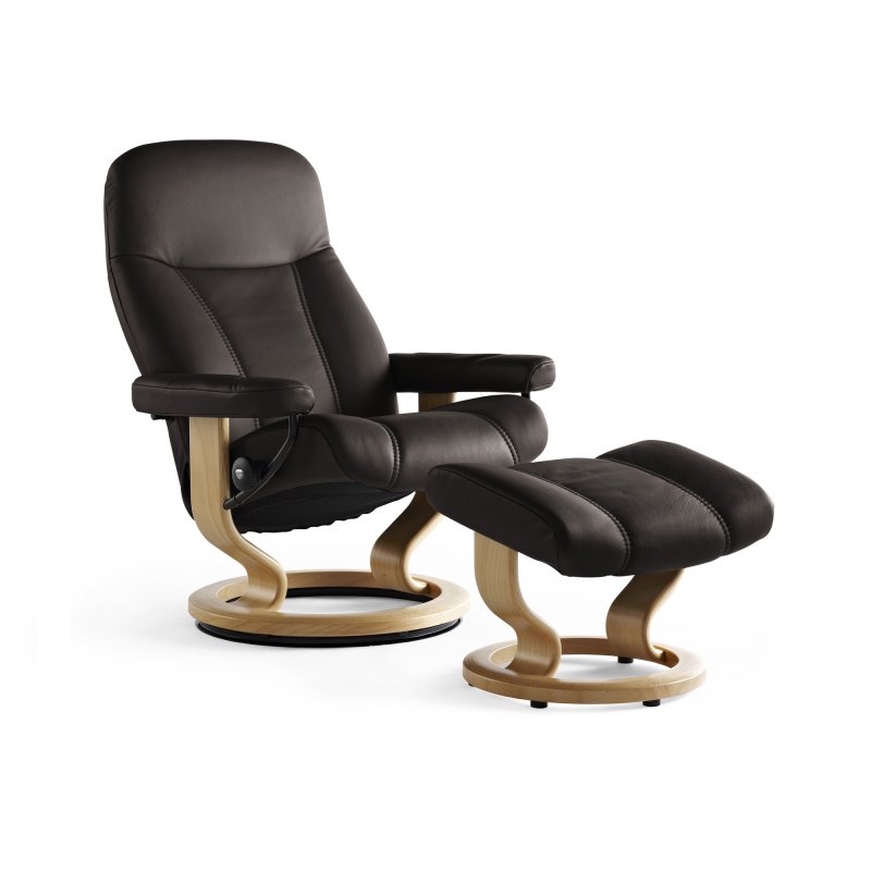 Consul Medium Chair With Classic Base + Footstool Batick Leather 