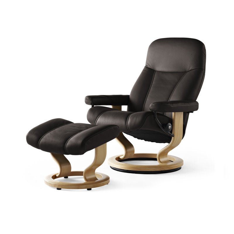 Stressless Consul Medium Chair With Classic Base + Footstool Cori Leather