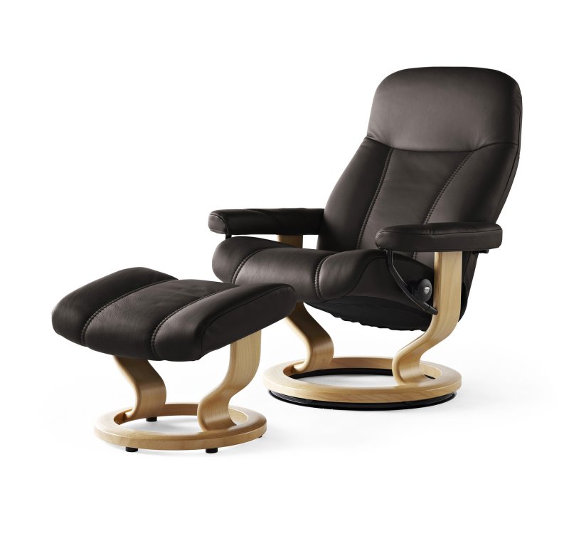 Stressless Consul Large Chair With Classic Base + Footstool Paloma Leather