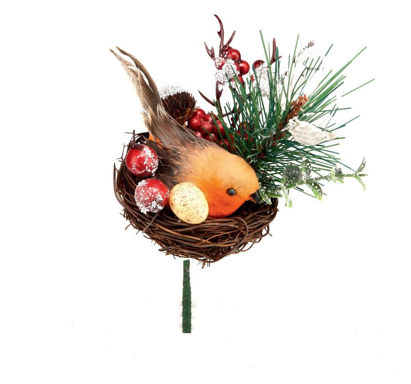 Robin In Nest Pick 18cm