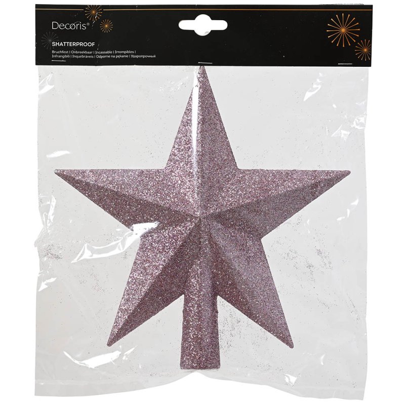 Shatterproof Christmas Tree Star With Glitter Vintage Pink 19cm