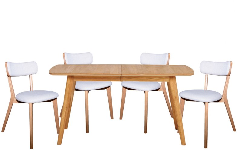 Bjorn 4-6 Person Extending Dining Table & 4 Dining Chairs C/W Grey Fabric Seat Pad & Back