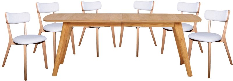 Bjorn 6-10 Person Extending Dining Table & 6 Dining Chairs C/W Grey Fabric Seat Pad & Back