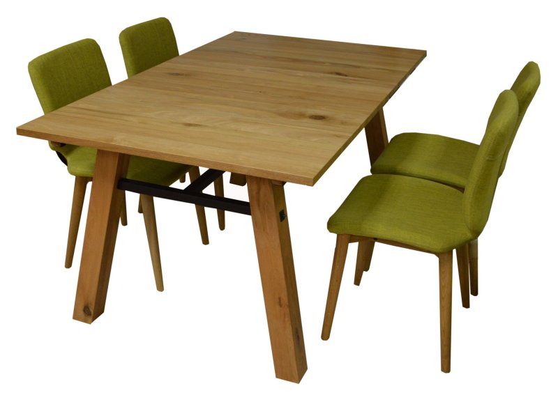 Eerika Veneer Wild Oak 4-6 Person Extending Dining Table & 4 Tea Green Upholstered Dining Chairs