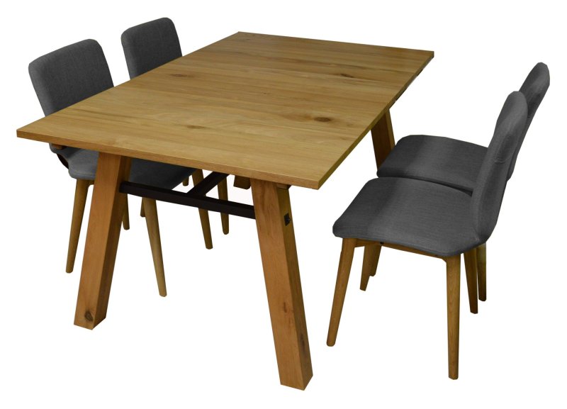 Eerika Veneer Wild Oak 4-6 Person Extending Dining Table & 4 Grey Upholstered Dining Chairs