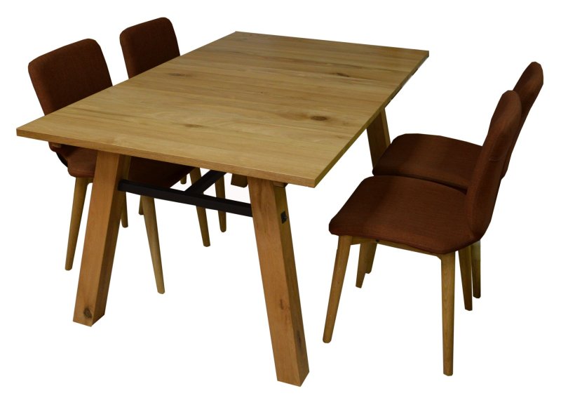 Eerika Veneer Wild Oak 4-6 Person Extending Dining Table & 4 Brown Upholstered Dining Chairs