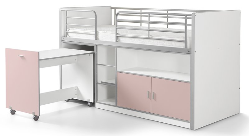 Vipack Bonny Mid Sleeper With Pull Out Desk Light Pink Front