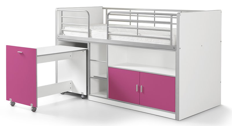 Vipack Bonny Mid Sleeper With Pull Out Desk Fuchsia Front