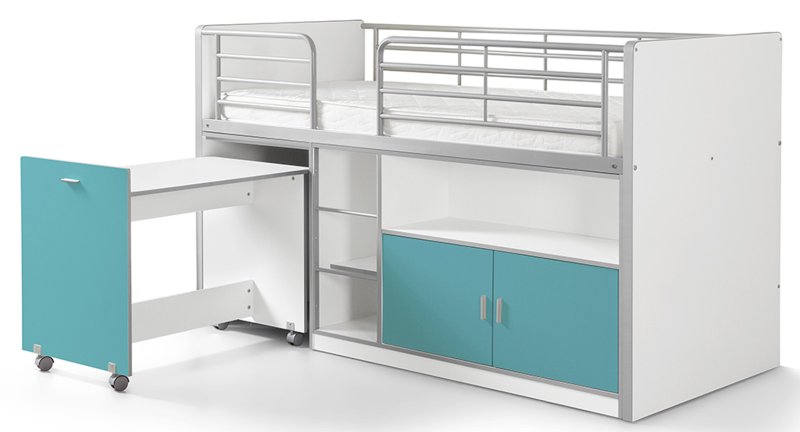 Vipack Bonny Mid Sleeper With Pull Out Desk Turquoise Front