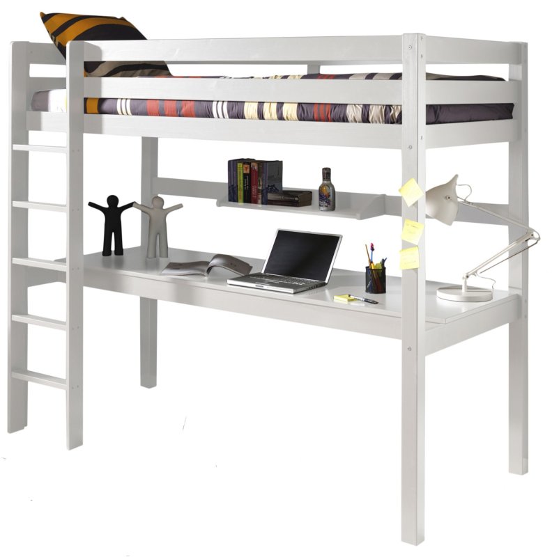 Vipack Vipack Pino High Sleeper With Large Study Desk White