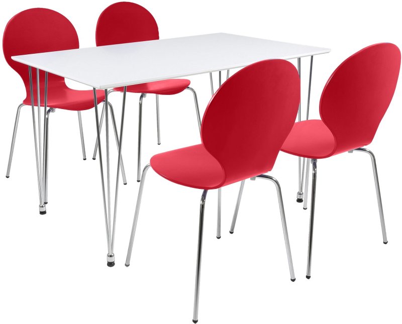 Lene 4 Person Rectangle Dining Table + 4 Red Marcus Chairs