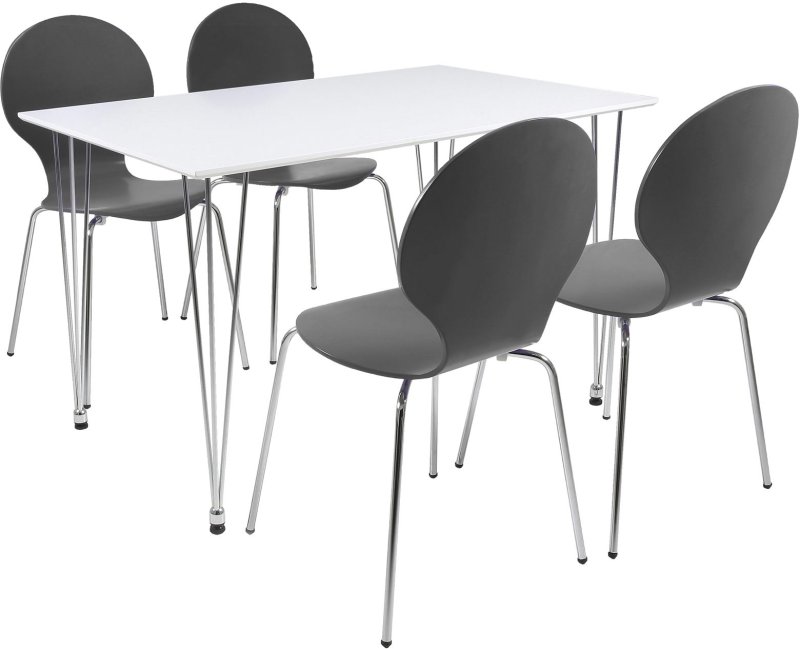 Lene 4 Person Rectangle Dining Table + 4 Grey Marcus Chairs