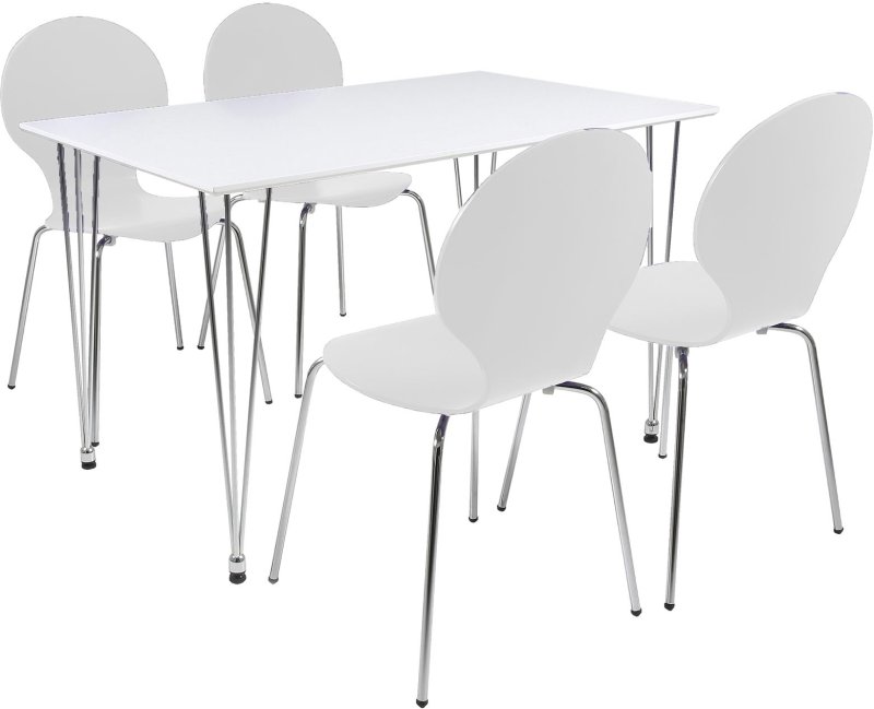 Lene 4 Person Rectangle Dining Table + 4 White Marcus Chairs