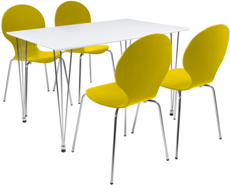 Lene 4 Person Rectangle Dining Table + 4 Yellow Marcus Chairs