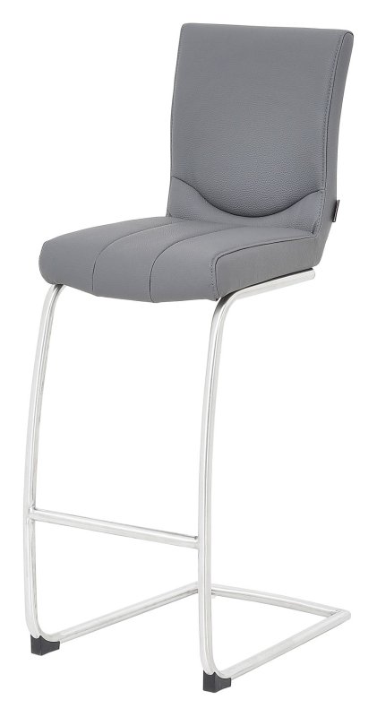 Terrano High Bar Stool Faux Leather Grey With Cantilever Leg