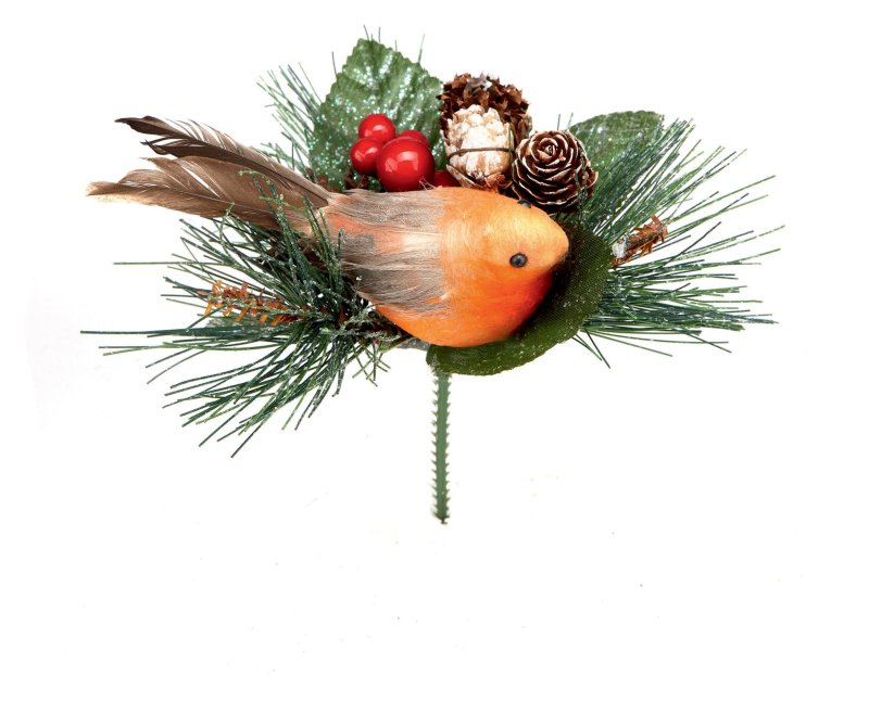 Robin Pick With Pine Cone 15cm