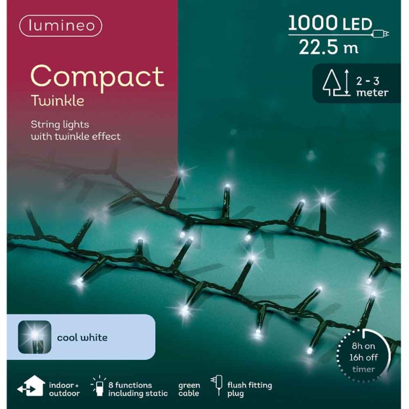 1000 Compact Twinkle LED Lights White Packaging