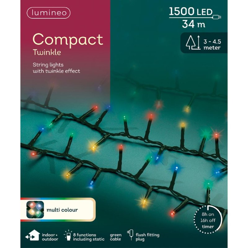 1500 Compact Twinkle LED Lights Multi-Coloured Packaging