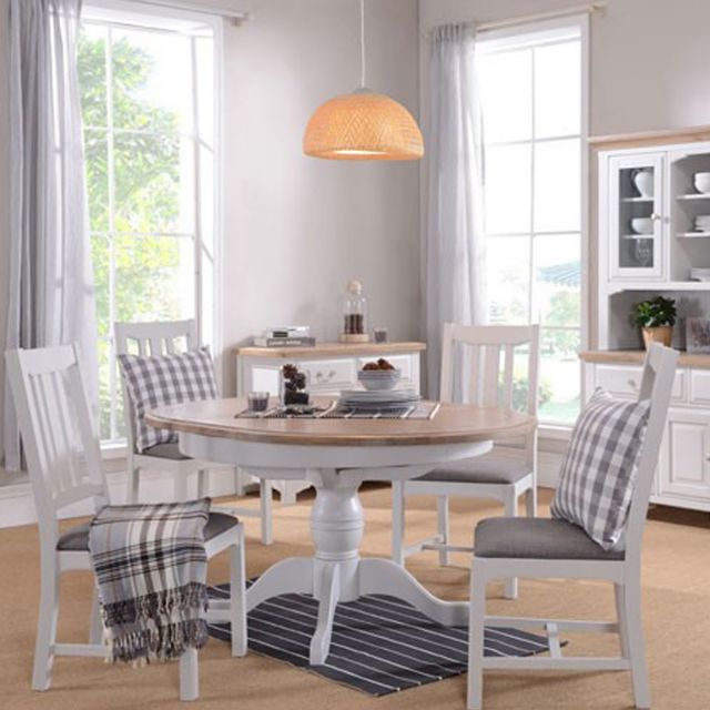 Seychelles Light Grey Oak 4 6 Person Round Extending Dining Table Seychelles Light Grey Oak 4 6 Person Round Extending Dining Table Slat