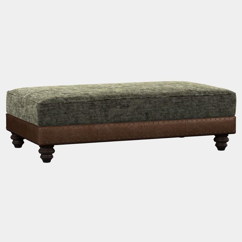 Constable Large Rectangular Footstool Galveston Bark Leather Only & Fabric 4 Coco Olive Only