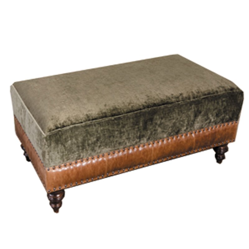 Constable Small Square Footstool Galveston Bark Leather Only & Fabric 4 Coco Olive Only