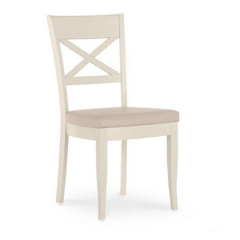 Freeport X Back Dining Chair With Ivory Faux Leather Seat Pad