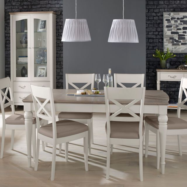 Freeport 4-6 Person Grey Washed Oak Extending Table & 6 X Back Dining Chairs With Faux Leather Pads