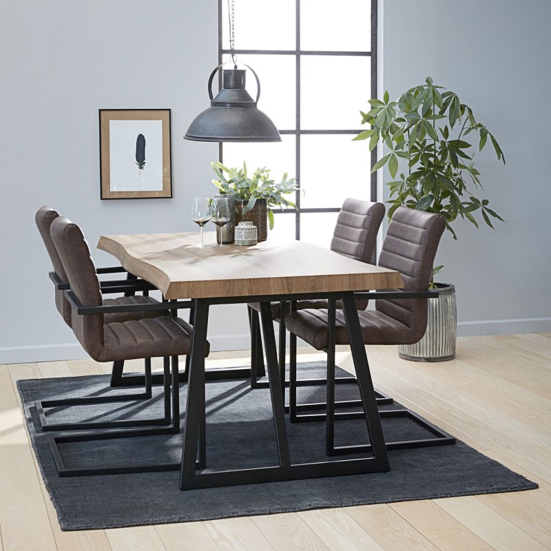Daintree 6 Person Oak Effect Dining Table + 4 Suffolk Dining Chairs Brown Faux Leather