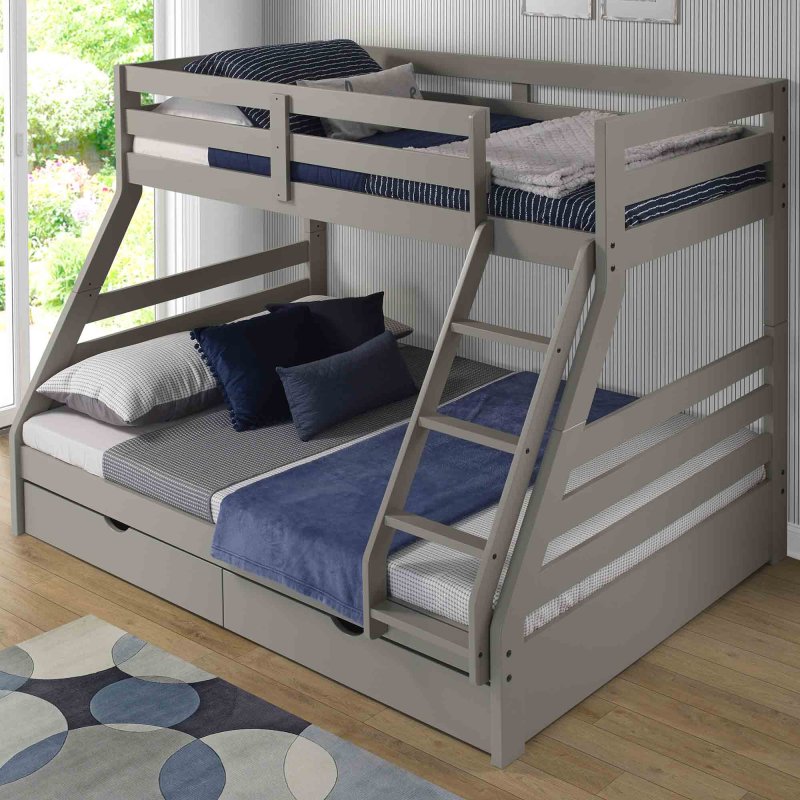 Dual Storage Bunk Bed Dark Grey, Three Sleeper Bunk Bed With Storage