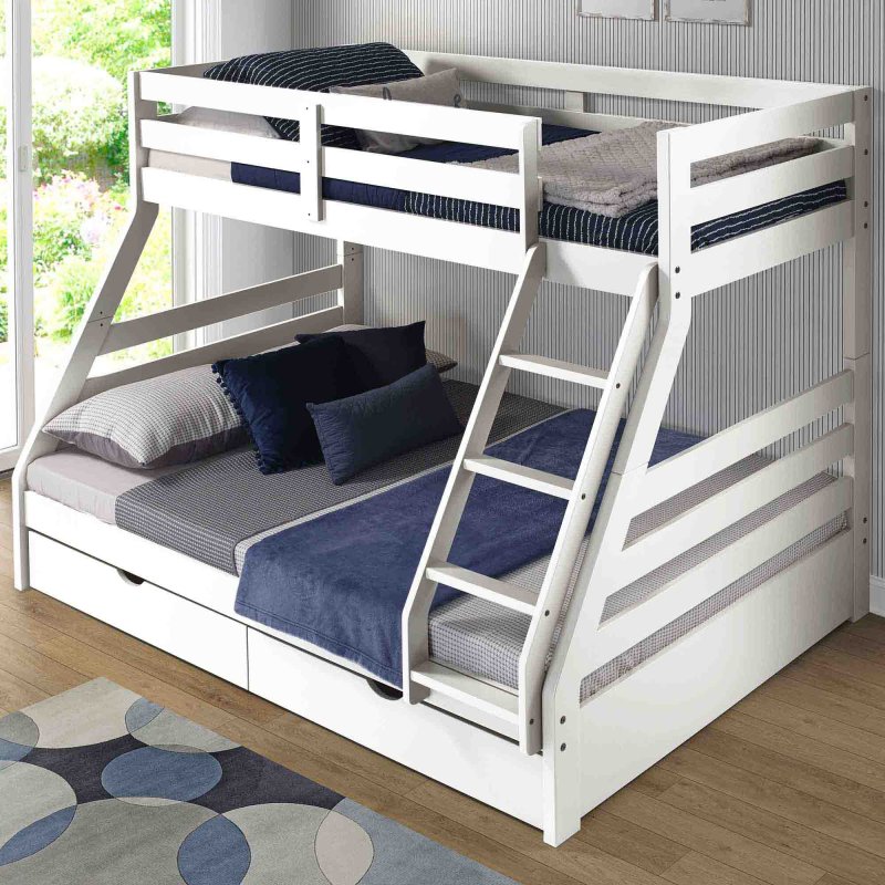 Dual Storage Bunk Bed White, Triple Bunk Bed With Mattress Included